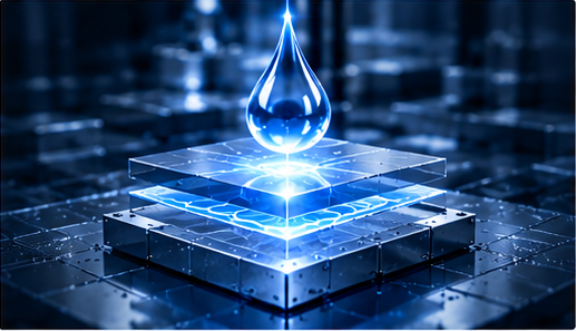 Illustrative droplet interacting with layered substrates