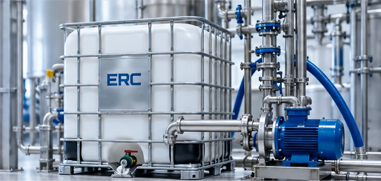Engineering concept of a rectangular caged IBC manufacturing system; not an actual ERC production photo